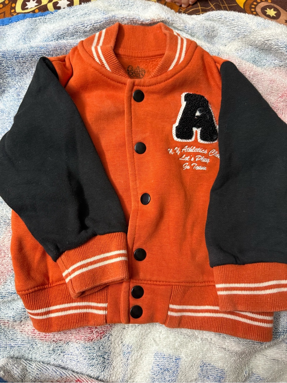 Kids Orange & Black Letterman-Style Hoodie Jacket